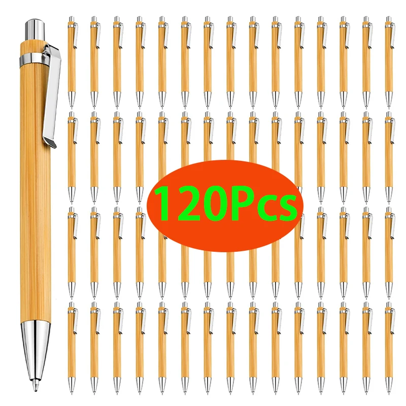 Химикалка химикалка от бамбуково дърво 120 бр., офис-канцеларски материали, ученически принадлежности, пулевидный съвет 1,0 мм, черно мастило, прибиращ се химикалка химикалка