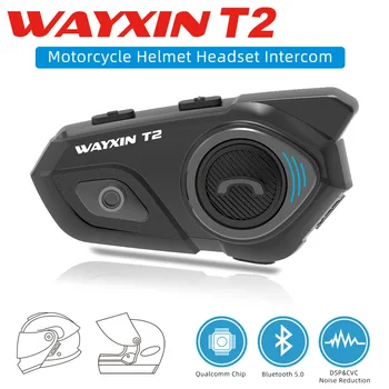 Мотоциклет шлем WAYXIN T2 Bluetooth слушалка за 2 човек, който говори каска, интерком-комуникатор IP67, водоустойчива, безжична BT5.0