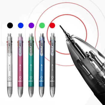 Многоцветен химикалка писалка 6 в 1, многофункционална дръжка, съдържа 5 цветни химикалки и 1 автоматичен молив, гумичка, канцеларски материали, ученически пособия