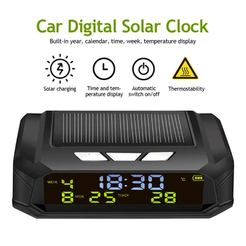 Автомобилни Часовници USB Слънчеви Зареждане Умни Цифров Часовник Календар на Време Температурата Led Дисплей Автомобилни Аксесоари За Интериора Автоматично Стартиране