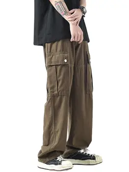 Памучни панталони-карго, мъжки модни ежедневни панталони с джобове, мъжка проститутка, облекло, диви свободни прави панталони в стил хип-хоп, мъжки панталони M-2XL