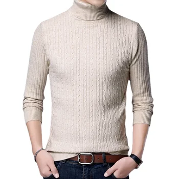 2024 Зимата на топло вязаный пуловер с висока воротом, мъжки пуловер, коледни пуловери, брендовый мъжки трикотаж Slim Fit
