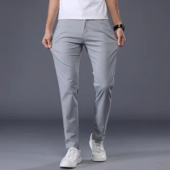7 цвята, мъжки класически обикновена летни тънки ежедневни панталони, бизнес, мода, еластични памучни, тънки маркови панталони, мъжки