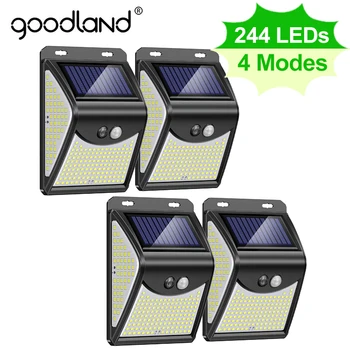 Goodland 244 222 led лампа за слънчева батерия, градинска слънчева лампа с датчик за движение, слънчеви прожектори за декорация на градината