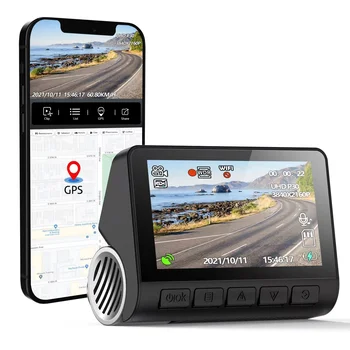 V55 Ultra HD Dash Cam Двуканална Автомобили Видеорегистраторная Камера за 4K + 1080P С GPS, G-Сензор, WiFi 170 ° IR Рекордер с Висока разделителна способност за Нощно Виждане