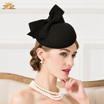 Дамски модни фетровая шапка, дамски нова вълнена шапка в британския стил, черна празнична шапка за момичета B-4818