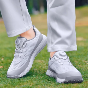 Професионален мъжки обувки за голф с бърза шнур, дишаща мрежа мъжки сив, обувки за тренировки голфъри, нескользящие маратонки за голф