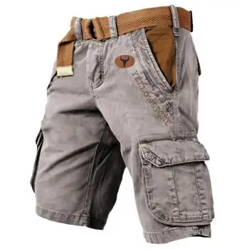 Мъжки панталони-карго, младежки летни памучни шорти, европейската и американската спортна широки дрехи, ежедневни панталони от пет части