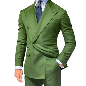 13 цвята, мъжки костюми, модни нови двубортные вечерни сватбени костюми за младоженец с ревера зелен цвят, мъжки костюм от 2 теми, сако, панталони 2023