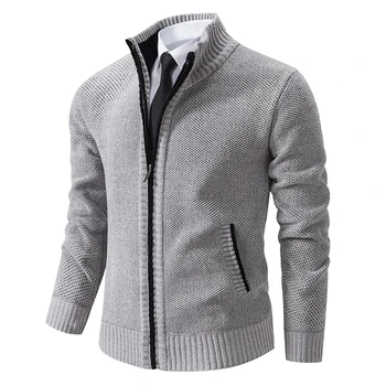 2023 Жилетка Мъжки тънки възли пуловер Жилетка Мъжката есенно-зимния моден пуловер с висока яка с цип, вязаный пуловер за мъже