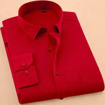 Новата есенна мъжка риза с дълъг ръкав Ежедневни однотонная бизнес червено облекло с шал яка подпора мъжки дрехи Camisa Masculina Social