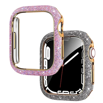 Лъскав калъф за Apple Watch series 8 7 6 5 4 41 мм 45 мм Протектор Diamond iWatch Защитна Броня за КОМПЮТЪР С пайети Женски аксесоари