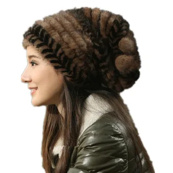 Руска кожа шапка, топли зимни шапки от естествена кожа на норка за жени, класически луксозни главни-те, коледна мешковатая капачка
