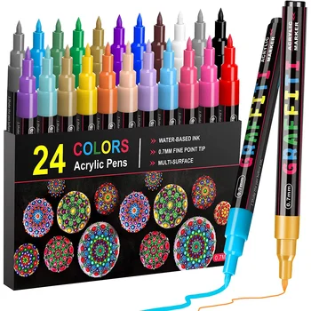 Акрилни писалка за рисуване 24 цвята Акрилни маркери за рисуване 0,7 мм, с тънък фитил, дръжки за рисуване, маркери за diy, водоустойчива боя