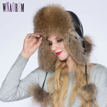 WNAORBM, шапки от естествена кожа на миеща мечка за жени, водене жив топлина, модерна шапка с кожена тапицерия, защищающая ушите, зимна шапка за младите дами