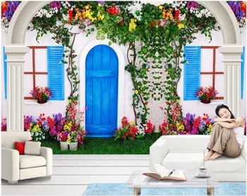 Изработена по поръчка на открито снимка 3d тапети за стая Сини и сини цветя и лоза живопис 3d стенописи тапети за стени d 3