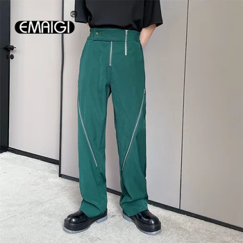 Мъжки корея градинска тенденция мода, свободни ежедневни прави панталони с няколко обков-светкавици, мъжки окото шик костюмные панталони известни личности