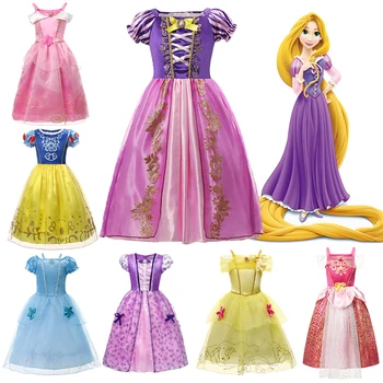 2023 Рокля на принцеса Дисни, Рапунцел за малки момичета, костюми за cosplay Belle Aurora на Хелоуин, ден на раждане, празнична детски дрехи