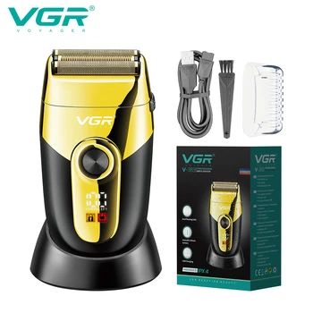 VGR Razor Акумулаторна машинка за оформяне на брада, професионален бръснач, водоустойчив машина за бръснене на брада, дигитален дисплей, самобръсначка за мъже V-383