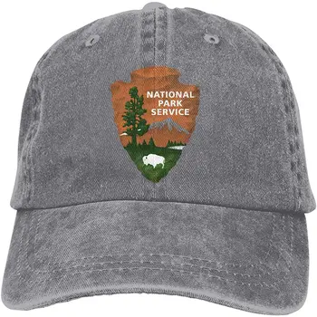 Памучен деним шапка с логото на Национален парк на САЩ, бейзболна шапка за татко, Регулируем класическа спортна шапка за мъже и жени, сивата