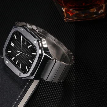 Метална Гривна-Връзка Каишка За Apple Watch Band 45 мм 44 мм Магнитен Комплект Модификация Метален Корпус За iWatch Series 8 7 6 5 4 Correa