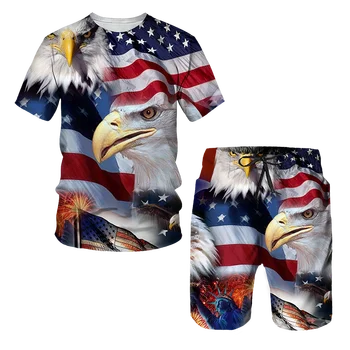 Креативен орел, знаме на САЩ, 3D късометражни филми-топене, летен мъжки комплект от две части, плажни шорти за плуване, ежедневни къси панталони, плажно облекло
