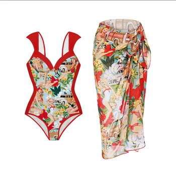 Модерен комплект на бански с цветни блокчета, ретро принт, луксозно елегантна бикини 2023, женски летен плажен секси еротичен костюм с художествен принтом