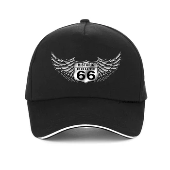 Мода САЩ, бейзболна шапка с надпис Route 66, мъжка шапка за моторните състезания в стил пънк, сребърни крила 66, слънчеви регулируеми шапки за татковци
