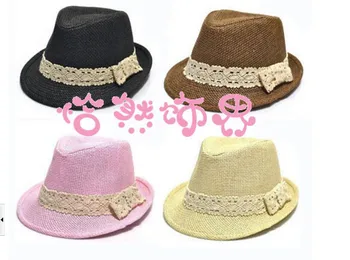 50 бр./лот, детска сламена шапка в корейски стил свързани с лък, джаз шапка с къси полета, однотонная скъпа шапка 4 цвята