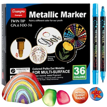 Метална боя маркер 36 цвята боя Дръжки акрилни маркер перманентен художествен маркер с две топчета Акрилни маркер за всички повърхности