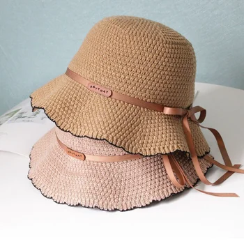 1 бр., нова дамска лятна сгъваема шапка с сенника, модни вязаная рибарска шапка за момичета, улични слънчеви плажни шапки-кофи