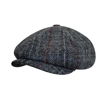 Мъжки брандираната шапка, зимни висококачествени вълнени шапки вестникарче, осмоъгълна шапка в коледно дърво, сиви дамски барети, плоска шапка Гэтсби BJM21
