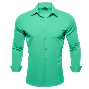 Мъжка риза коприна с цвят зелен грах, луксозна, с дълъг ръкав, однотонная, с отложным яка, за почивка, сватба, бизнес среща, и за младоженеца, Бари.Уанг CY-740