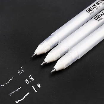 3ШТ Гел Писалка с Бял Цвят 0,5 мм, 0,8 мм, 1,0 мм High Light Марк Дръжка Черен Картон Художествена Живопис Дръжка Бяла Линия Писалка Студентски Аксесоари