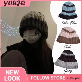 Y2K, есенно-зимна японски корейски версия, шарени мека шапчица, основни възли шапки, пуловер Gorras, капачка за запазване на топлината