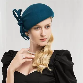 Вълнена фетровая шапка, дамски шапки-пиллбоксы, черни дамски реколта модни коктейлни сватбени филц шапки-дерби