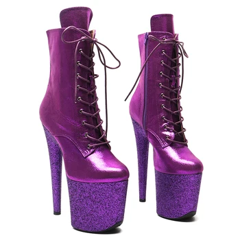 Leecabe/Обувки за танци на един стълб 20 см/8 инча; лилаво лъснати Обувки на платформа и Висок ток, със затворени пръсти; Обувки за танци на един стълб