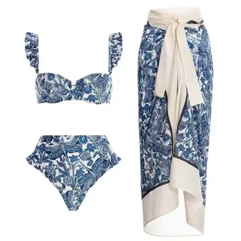2023 Нов бански костюм, пълномаслено разделно бикини с винтажным принтом, женска плажна пола за курорта с минерални извори, бански костюми, летни дрехи за сърфиране