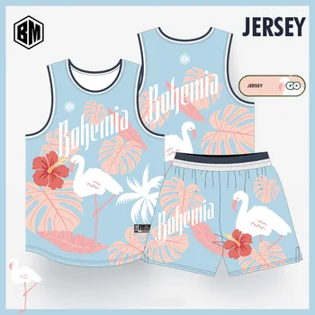 Баскетболни комплекти за мъже с принтом животински фламинго, летни тениски на Хавай, шорти в бохемски стил, униформи, спортни костюми за фитнес