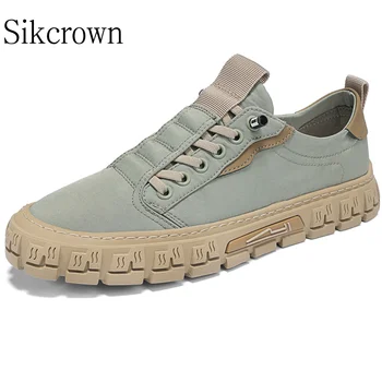 Зелена ежедневни спортни обувки за мъже, обувки, дишаща пешеходната обувки на равна подметка без шнур, мъжки вулканизированная обувки, модерни обувки