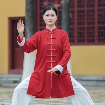 Униформи майстор на бойните изкуства Кун, дрехи за тайдзи, дрехи за ушу, рокля за кунг-фу, женски и мъжки рокля унисекс, червен китайски стил, новост 2023 година