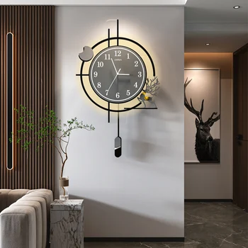 Луксозни Тихи Часове Електронно Съвременно Изкуство Светлинен Интериор На Скандинавските Кръгли Метални Стенни Часовници Интериорни Relojes De Pared Home Decor