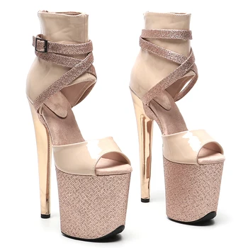 Leecabe 20 см/8 инча, разноцветни дамски пикантни сандали на висок ток от изкуствена кожа, обувки за танци на един стълб