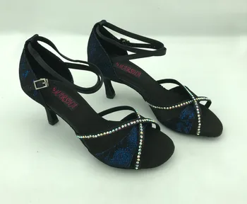 Гореща разпродажба на дамски обувки за латино танци, професионални обувки за балните танци, салса, танго, сватбени и вечерни обувки 6231BGL с кристали
