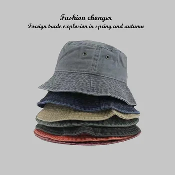 Модни дамски мъжки выстиранные дънкови обикновена шапка-ведерки Vintag, женски мъжки пролет-лято есента на панама, рибарска шапка, шапка за жени и мъже