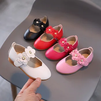 Пролет-есен, нова детски обувки принцеса с мека подметка и цветя модел за момичета