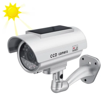 Интелигентна камера-манекен на слънчевата енергия, имитирующая вътрешната/външната куршум, червена led лампа, монитор на защитата, водонепроницаемое фалшив видео наблюдение