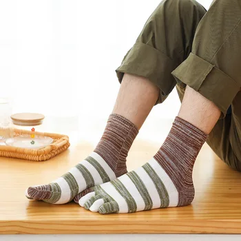 Чорапи с пет пръста, Мъжки Нови Есенно-Зимни Чорапи на Райета в Ретро стил, Качество Стегнат Естествен Памук, Спортни, Ежедневни Чорапи С Пет пръста, Дишаща Мъжки Чорап