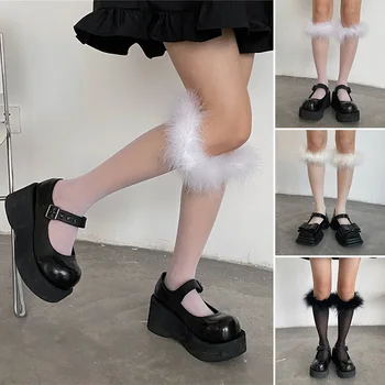 Летни чорапи с пера в стил Лолита, дамски дантелени чорапи-тръбички, корейски пикантни обувки Jk, чорапи, градинска облекло, аксесоари за cosplay