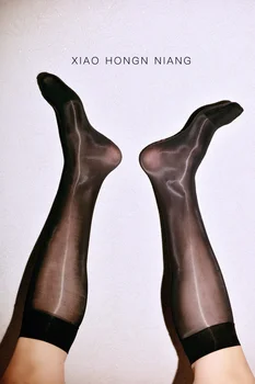 Летни секси гланц мъжки копринени чорапи, прозрачни черни чорапи със средна дължина, мъжки чорапи